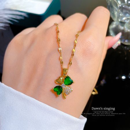 14K Gold-Plated Green Diamond Leaf Necklaces